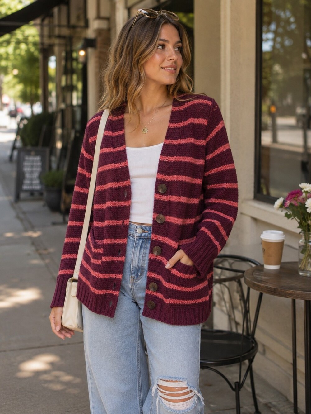 Free People Beach Striped Cardigan Size Small